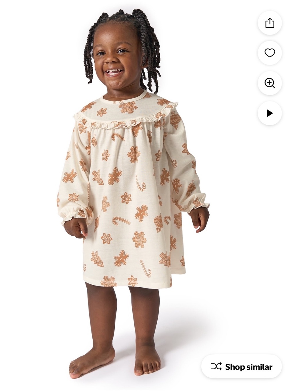 Baby Girls Christmas Gingerbread Cookie Holiday Print Ruffle-Yoke Nightgown